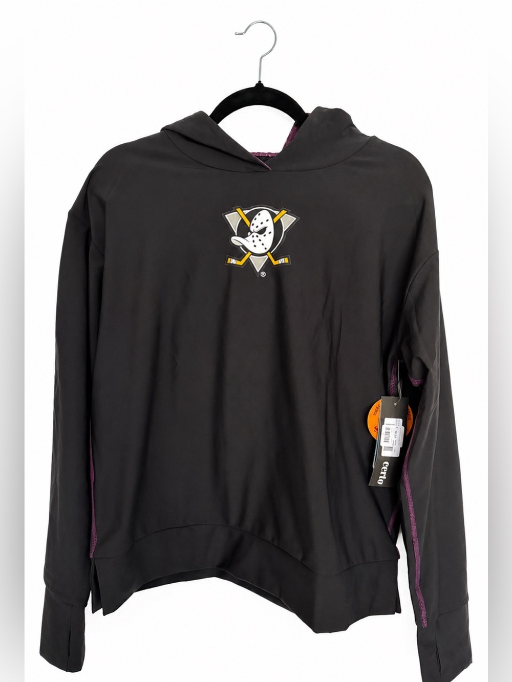 NWT Anaheim Ducks NHL Certo Women’s Black Hockey Hoodie W// Thumb Holes. Sz XL